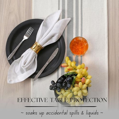 Native Fab Gray Stripe Table Runner - 108 Inches Long Boho Table Covers with Tassels - 100% Cotton, Tight Weave, Non Slip Tablerunner for Dining, Kitchen, Wedding, 14"x108" - Light Grey & White - color: Ash (Light) Grey White, size: 14x108