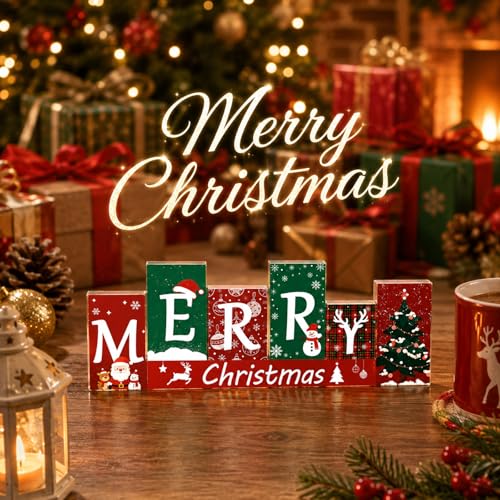 Merry Christmas Sign Winter Tiered Tray Decor Reversible Regalos De Navidad - color: small winter