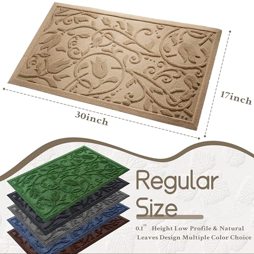 Boho Beige Floral Leaves Outdoor Indoor Entrance Doormats, Absorbent Durable Heavy Duty Welcome Front Door Mat,Thick Natural Rubber Back,Easy Clean Entryway Mat 17x30 Inch, Low Profile - color: Tulip-beige, size: 1'5" x 2'6" (Rectangular)