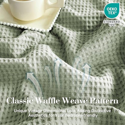 Simple&Opulence 100% Cotton Waffle Weave Blanket, Twin 66"x90", Sage Green - color: Sage Green, size: Twin(66"x90")