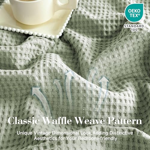 Simple&Opulence 100% Cotton Waffle Weave Throw Blanket 40"x50", Sage Green - color: Sage Green, size: Small(40"x50")