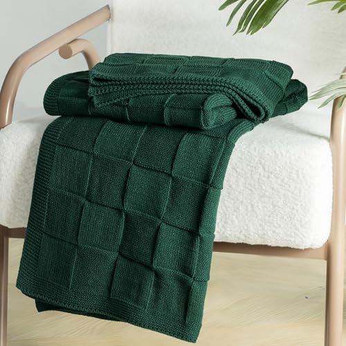 Whale Flotilla Checkered Knit Throw Blanket for Couch, Dark Green - color: Dark Green, size: 50x60 Inch