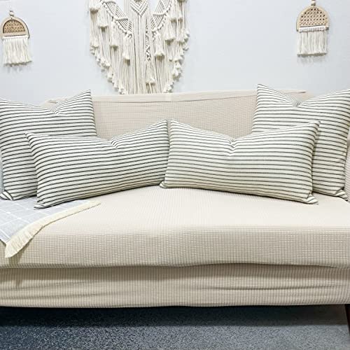 Slow Cow Lumbar Throw Pillow Cover Stripe 12 x 24 Inches Grey - color: D-off White Light Grey, size: 24" x 12" (Pack of 1)