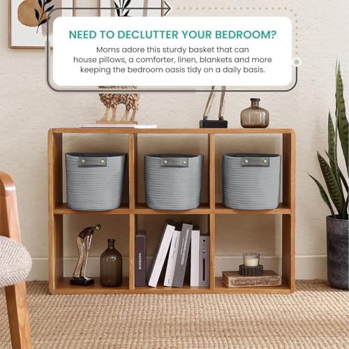 3 Pack Woven Cotton Rope Storage Basket, 15x10x9, Gray - color: Gray