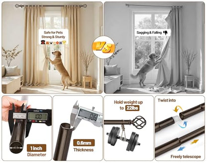 KAMANINA Bronze Curtain Rod 32 to 58 Inch, Adjustable Single Drapery Rods (Pack of 2) - color: Bronze, size: 32-58" (Pack of 2)