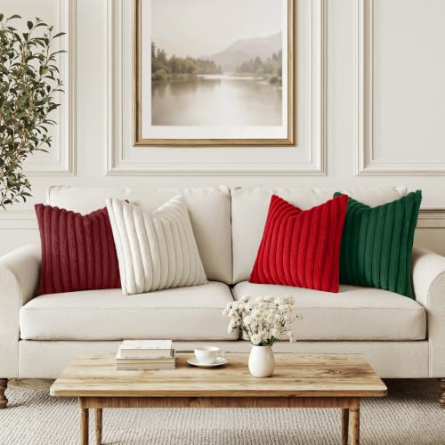 MIULEE Christmas Red Faux Fur Plush Decorative Throw Pillow Covers 18x18 - color: Christmas Red, size: 18" x 18" (Pack of 4)