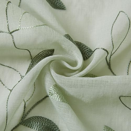 Bujasso Embroidered Leaf Sheer Curtains, Sage Green 38" Wx63 Lx2 - color: Sage Green, size: 38"W x 63"L (Pack of 2)