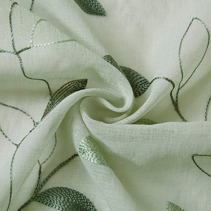 Bujasso Embroidered Leaf Sheer Curtains, Sage Green 38" Wx90 Lx2 - color: Sage Green, size: 38"W x 90"L (Pack of 2)