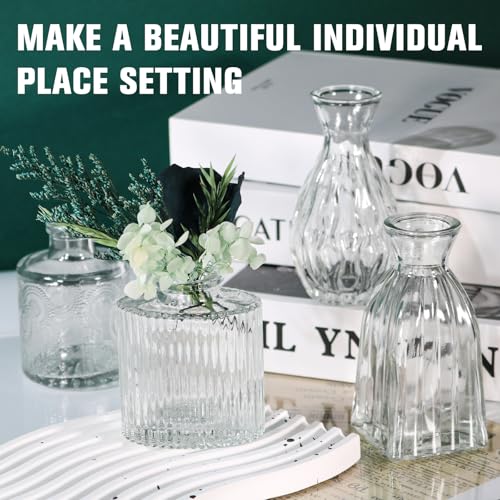 Glass Bud Vases, 4 Pcs Small Flower Vase for Party Table Mini Decorations