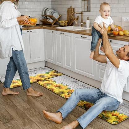 KIMODE Anti Fatigue Kitchen Mat, Farmhouse Sunflower Kitchen Rugs Sets of 2 - color: Sunflower/White, size: 47"L x 17.3"W x 0.47"Th + 29"L x 17.3"W x 0.47"Th