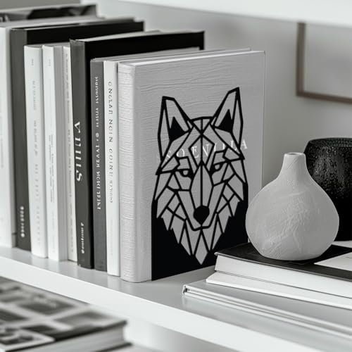 Peacoblue 5.3"x4.3"x7.5" Metal Bookends, Heavy Duty Book Ends for Shelves - style: Geometric Wolf Head