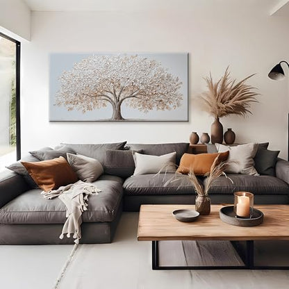 White Canvas Wall Art Prints 24"X48" Tree Of Life Wall Art For Bedroom - color: HX9C, size: 48"L x 24"W