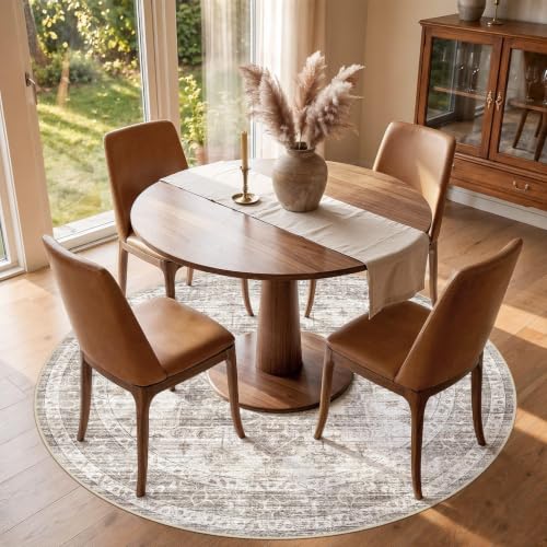 6ft Round Rugs for Living Room: 6x6 Washable Neutral Brown Area Rug - color: Brown, size: 6' (Round)