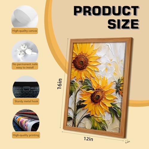 RUMSICH 3D Rustic Textured Sunflower Canvas Wall Art 12x16 Inch Framed - color: 3DSunflower, size: 16"L x 12"W