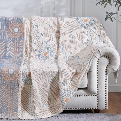 jinchan 100% Cotton Muslin Blanket Twin Boho Blanket 60x80 Orange Multi - color: A. Boho Orange Multi, size: 60"x80"