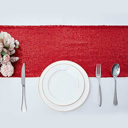 Pufogu 12 x 72 inches Burgundy Sequin Table Runner, 2 Packs - color: Burgundy