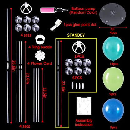 TONIFUL 4 Set Blue Cyan Green Balloon Stand Balloon Centerpieces for Table - color: Blue Cyan Green