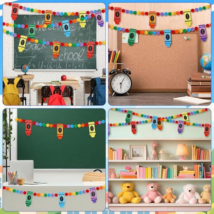 Jansun 8.2ft 3D Back to School Felt Crayon Pre-Strung Garland - color: Multicolor Crayon