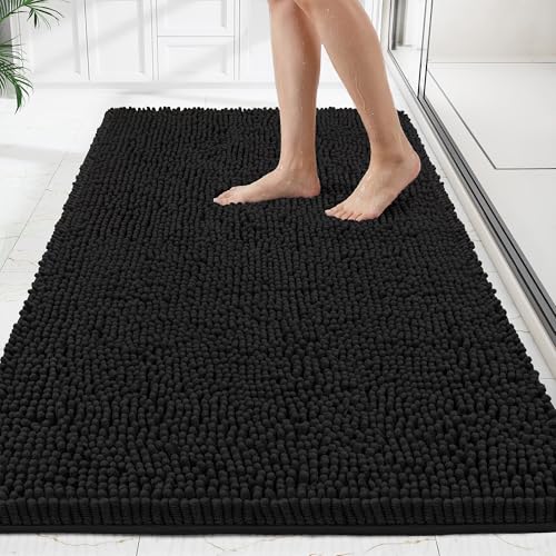 Bathroom Rugs Mat 72 x 36, Thick Soft Absorbent Chenille Bath Rugs, Rubber Backing Bath Mats for Bathroom Floor, Tub, Shower, Bedroom, Home Decor Accessories, Quick Dry Machine Washable, Black - color: Black, size: 72" x 36"