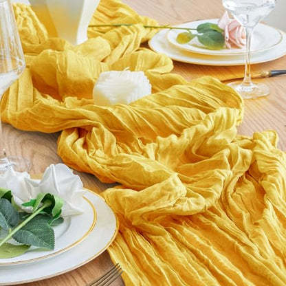 Cheesecloth Table Runner 10FT Gold Boho Gauze Rustic Sheer Table Runners - color: Gold, size: 1 Pack