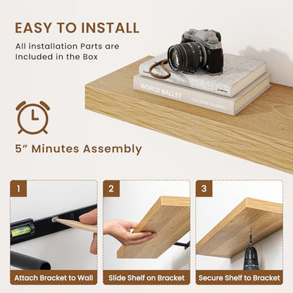 Floating Shelves for Wall, Wall Mounted Wood Shelves, Oak, Set of 3, 6.5” - color: Oak, size: 6.5"W x 6.5"D , 3 Pack