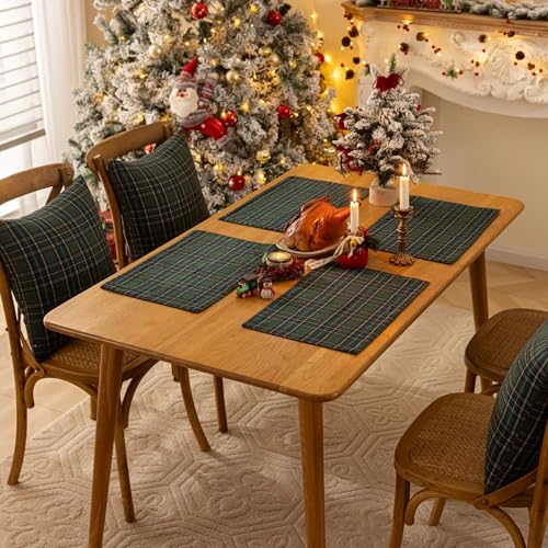 AQOTHES Christmas Plaid Placemat Set of 4 Green Blue 12x18 Inch Table Decor - color: Green Blue Plaid