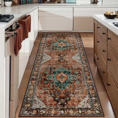 Ciicool 2x5ft Runner Rug,Small Throw Runners for Hallway Kitchen Entryway - color: Brick Red/Dull Teal, size: 2' x 5' (Runner)