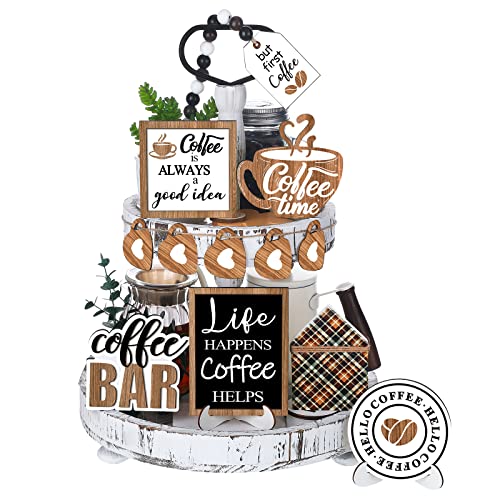 FairySandy 11 Pcs Tiered Tray Decor Farmhouse Set, Delicious Coffee - style: Delicious Coffee
