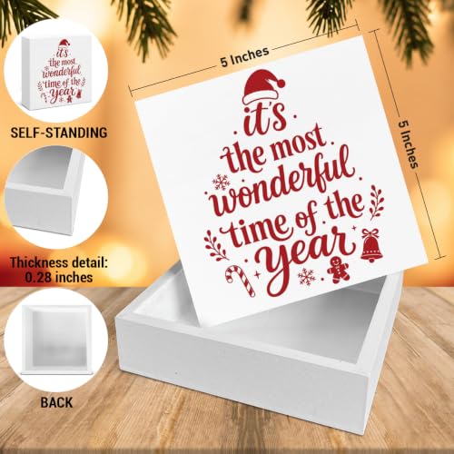 Christmas Decorations, Holiday Wonderful Time Wooden Sign Decor 5x5 Inch - color: Tub-3