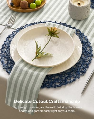 Round Bohemian Woven Paper Placemats Set of 6, Blue - color: Blue, size: Set of 6
