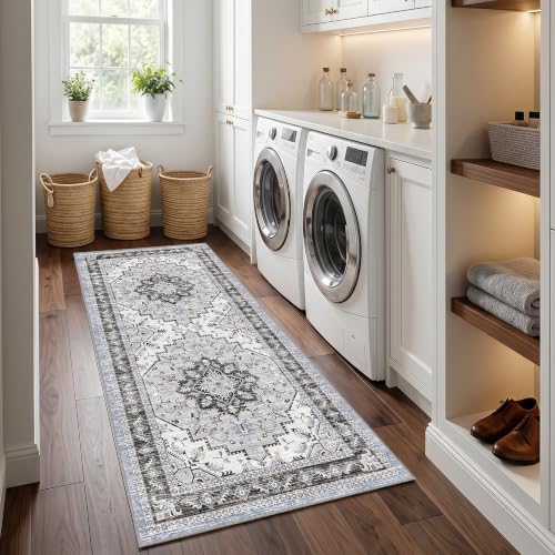 Area Rugs Runner 2x6 Washable Non-Slip Boho Indoor Carpets, Blue Grey - color: Blue Grey, size: 2' x 6' (Rectangular)