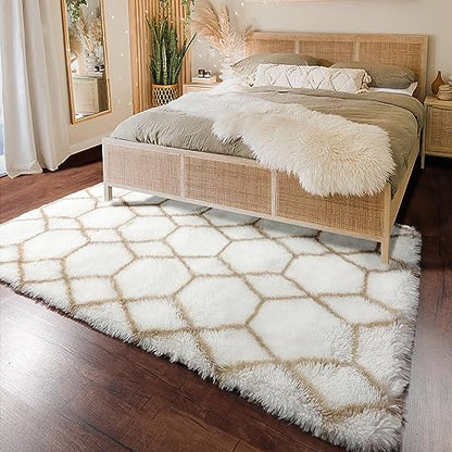 Area Rugs for Bedroom Living Room, 4x6 Fluffy White and Beige Geometric Rug - color: Z- White / Beige, size: 4' x 6' (Rectangular)