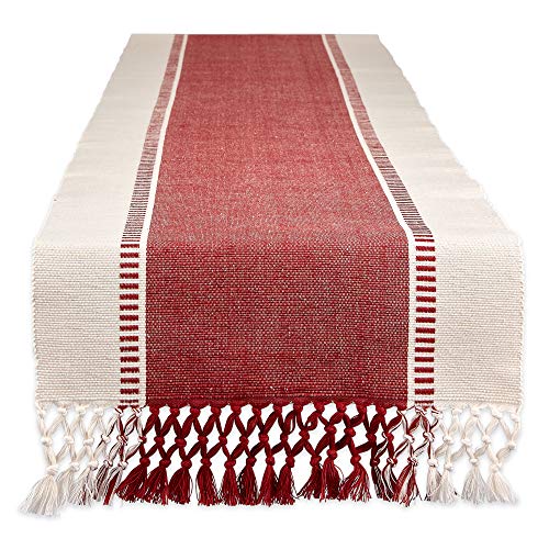 DII Dobby Stripe Table Runner, 13x72 Barn Red & Cream Background - color: Barn Red, size: 13x72"