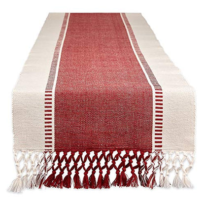 DII Dobby Stripe Table Runner, 13x72 Barn Red & Cream Background - color: Barn Red, size: 13x72"