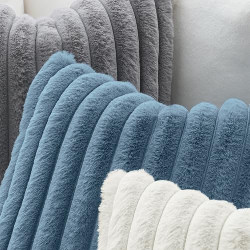 MIULEE Faux Fur Lumbar Throw Pillow Covers 12x20 Set of 2 Grey Blue - color: Blue Grey, size: 20" x 12" (Pack of 2)