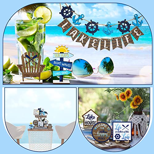 Bucherry 22 Pieces Summer Tiered Tray Decor Sets Farmhouse Lake Wood Sign
