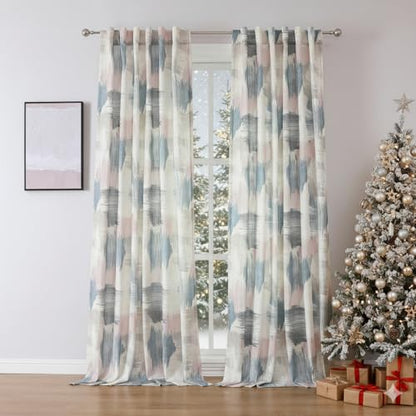 Kayne Studio Blue Pink Boho Abstract Rod Pocket Semi Sheer Curtains 95 Inch - color: Blue-rose Multi, size: 52"W x 95"L (Pack of 2)