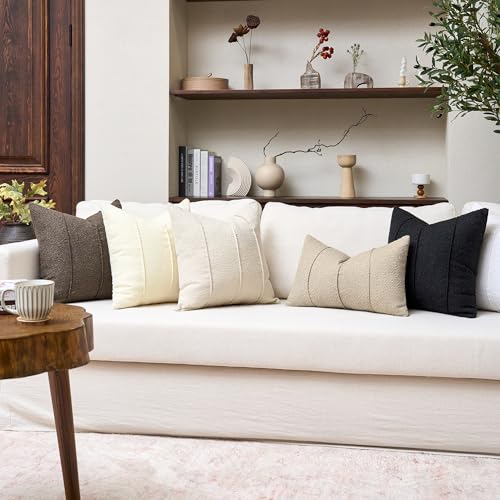 Textured Boucle Throw Pillow Covers 20x20 Inch Set of 2 Beige - color: Beige, size: 20" x 20" (Pack of 2)