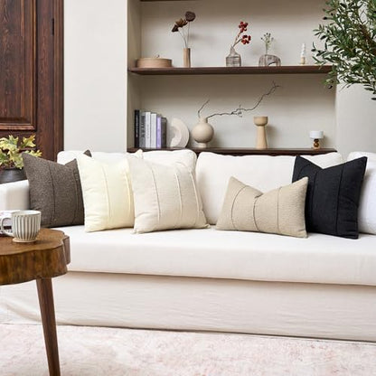 Textured Boucle Throw Pillow Covers 20x20 Inch Set of 2 Beige - color: Beige, size: 20" x 20" (Pack of 2)