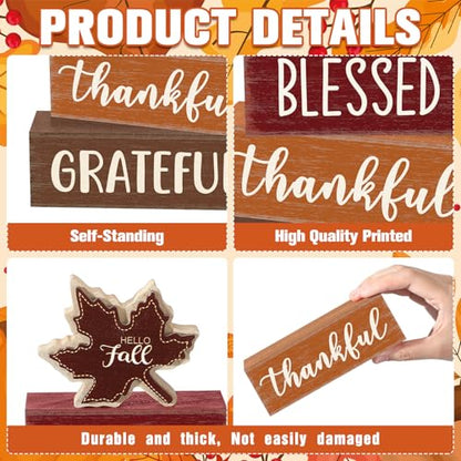 Yousoontic 4 Pcs Hello Fall Figurines Set, Rustic Farmhouse Decor - style: Fall Maple Leaf