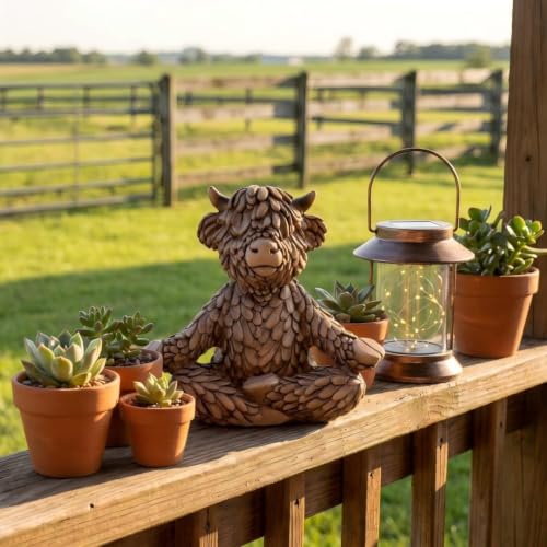 Hodao Meditation Highland Cow Figurine, Farmhouse Decor, Zen Desk Statue - color: Meditation Cow