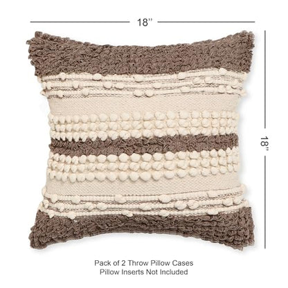 · REDEARTH · Boho Textured Handwoven Throw Pillow Cases - Boho Glam Taupe - color: Boho Glam Taupe, size: 18" x 18" (Pack of 2)
