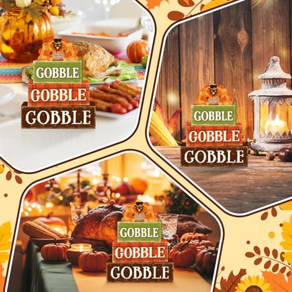 Britimes Tiered Tray Decor Set, 4 Pack, Wooden, Thanksgiving Turkey - style: Gobble Turkey