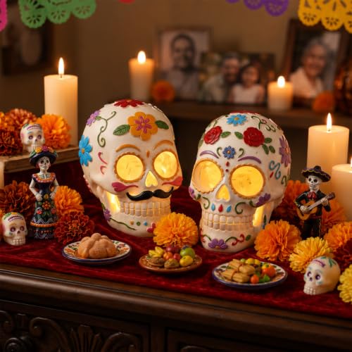 Fumete 2 Pcs Dia De Los Muertos Decorations - Day of The Dead Sugar Skull - style: Day of the Dead Skull