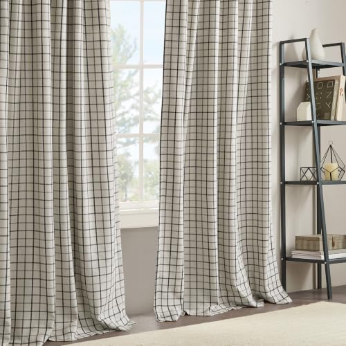 Madison Park Plaid Window Curtain Thermal Insulated, 1 Panel, 50x84 Black - color: Rod Pocket & Back Tab, Black, size: 50"W x 84"L (Pack of 1)