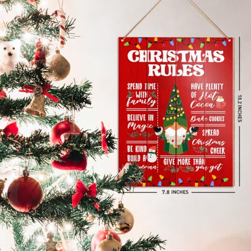 Hanging Sign, Gnome Holiday Decor, Wooden Wall Sign, Xmas Rules - color: J2