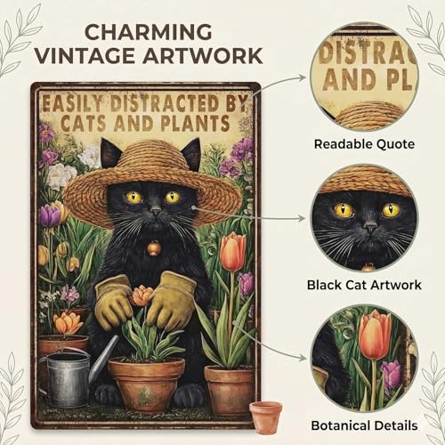 PEACHGARDEN Funny Cat Signs, Metal Garden Signs for Outside, 8x12 Inch - color: Funny Cat Signs, size: 20X30cm(12*8in)