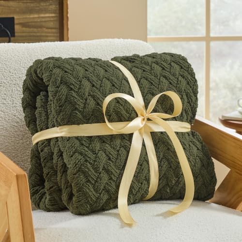 Muted Olive Chunky Knit Throw Blanket,Extra Thick Cozy Sofa Blanket 50x60 - color: Muted Olive, size: 50"x60"