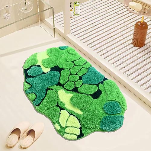 UKELER Cute Moss Bathroom Rugs Shaggy Washable Green Moss Bath Mat for Bathroom Non Slip Absorbent Bath Rugs for Shower, Tub, Sink, Toilet, Entry Way, 31''×20'' - color: Green Moss Rug 1
