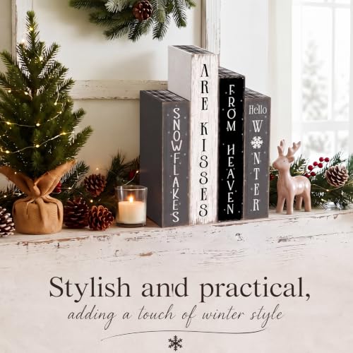 Rustic 4Pcs Winter Wooden Decor,Farmhouse Christmas Snowflake Book for Home - style: Snowflake